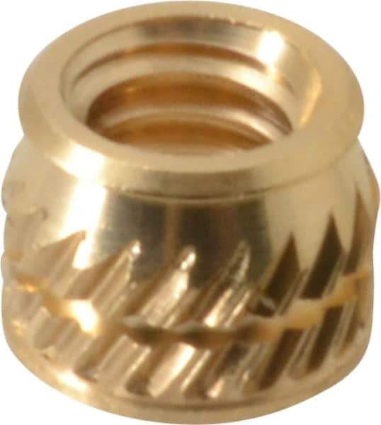 E-Z LOK - #8-32, 0.226" Small to 0.234" Large End Hole Diam, Brass Single Vane Tapered Hole Threaded Insert - 1/4" Insert, 0.23" Pilot Diam, 0.185" OAL, 0.133" Min Wall Thickness - USA Tool & Supply