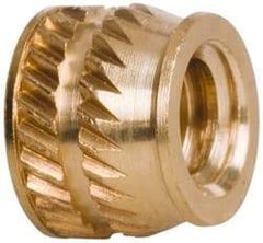 E-Z LOK - #10-24, 0.267" Small to 0.277" Large End Hole Diam, Brass Single Vane Tapered Hole Threaded Insert - 0.296" Insert, 0.272" Pilot Diam, 0.225" OAL, 0.159" Min Wall Thickness - USA Tool & Supply