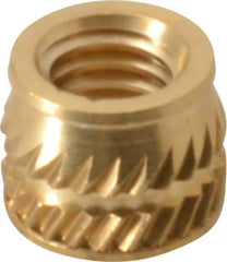 E-Z LOK - #10-32, 0.267" Small to 0.277" Large End Hole Diam, Brass Single Vane Tapered Hole Threaded Insert - 0.296" Insert, 0.272" Pilot Diam, 0.225" OAL, 0.159" Min Wall Thickness - USA Tool & Supply