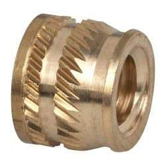 E-Z LOK - 1/4-20, 0.349" Small to 0.363" Large End Hole Diam, Brass Single Vane Tapered Hole Threaded Insert - 3/8" Insert, 0.354" Pilot Diam, 0.3" OAL, 0.194" Min Wall Thickness - USA Tool & Supply