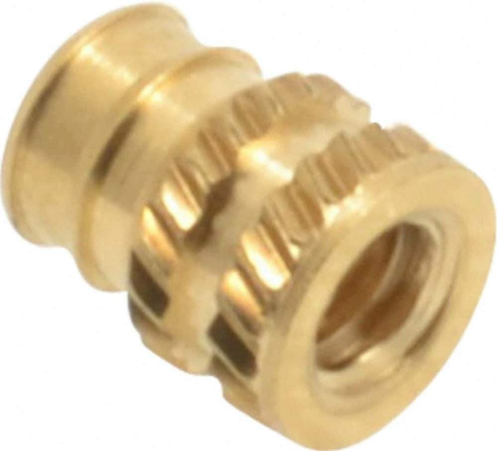 E-Z LOK - #4-40, 0.141" Small to 0.159" Large End Hole Diam, Brass Double Vane Tapered Hole Threaded Insert - 0.172" Insert, 0.144" Pilot Diam, 7/32" OAL, 0.093" Min Wall Thickness - USA Tool & Supply