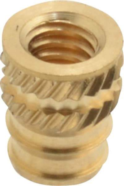 E-Z LOK - #8-32, 0.208" Small to 0.234" Large End Hole Diam, Brass Double Vane Tapered Hole Threaded Insert - 1/4" Insert, 0.212" Pilot Diam, 5/16" OAL, 0.133" Min Wall Thickness - USA Tool & Supply