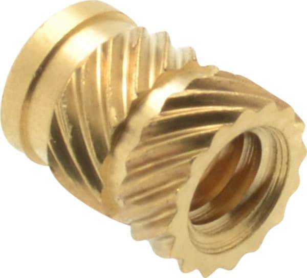 E-Z LOK - #8 32 UNC, 1/4" Diam, Brass Unheaded Heat Installed Threaded Insert - 0.22" Hole, 0.321" OAL, 1/4" Head Diam - USA Tool & Supply