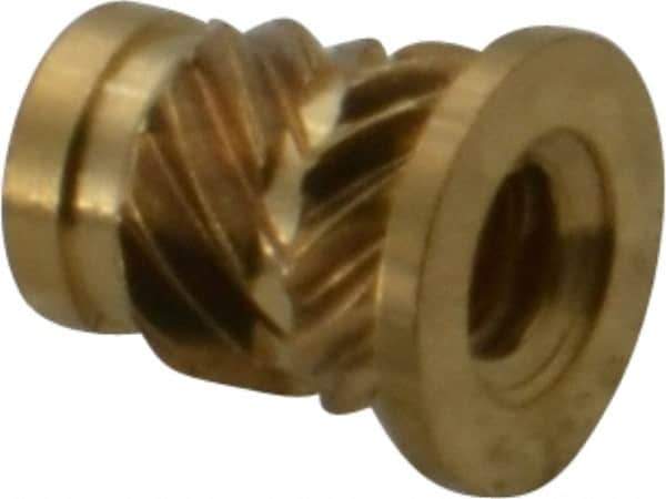 E-Z LOK - #4 40 UNC, 0.181" Diam, Brass Headed Heat Installed Threaded Insert - 0.157" Hole, 1/4" OAL x 0.021" High, 0.218" Head Diam - USA Tool & Supply