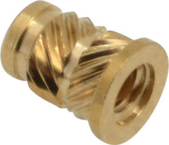 E-Z LOK - #6 32 UNC, 0.214" Diam, Brass Headed Heat Installed Threaded Insert - 0.189" Hole, 0.311" OAL x 0.027" High, 1/4" Head Diam - USA Tool & Supply