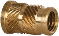 E-Z LOK - 1/4 28 UNF, 0.341" Diam, Brass Headed Heat Installed Threaded Insert - 0.315" Hole, 0.553" OAL x 0.05" High, 3/8" Head Diam - USA Tool & Supply