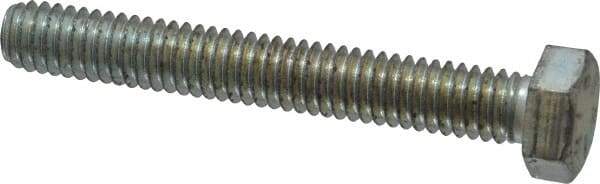 Made in USA - 5/16-18 UNC, 2-1/4" Length Under Head Hex Head Cap Screw - Fully Threaded, Grade 5 Steel, Zinc-Plated Finish, 1/2" Hex - USA Tool & Supply