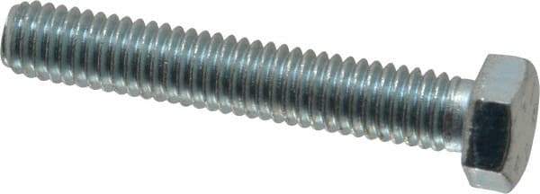 Made in USA - 3/8-16 UNC, 2-1/4" Length Under Head Hex Head Cap Screw - Fully Threaded, Grade 5 Steel, Zinc-Plated Finish, 9/16" Hex - USA Tool & Supply