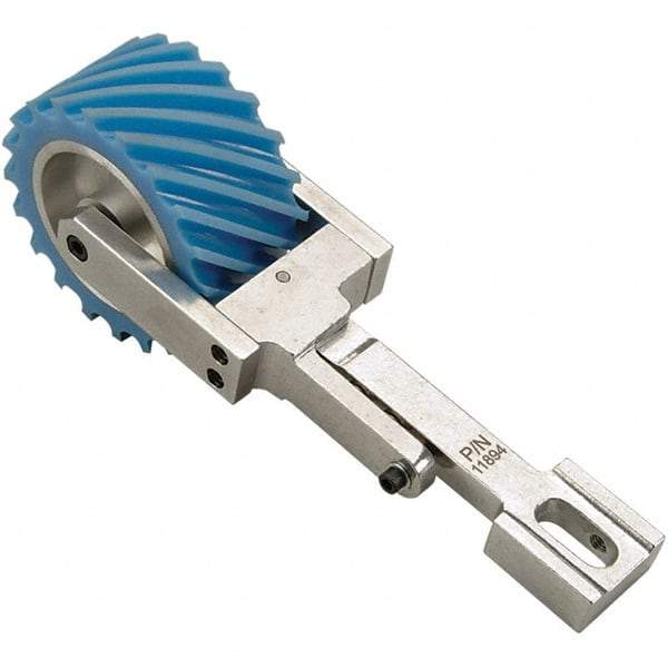 Dynabrade - 2" Wide Air Handheld Belt Sander Contact Arm & Wheel Assembly - 34" Belt Length x 2" Belt Width, Serrated, Urethane, 80" Contact Wheel Diam - USA Tool & Supply