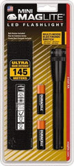 Mag-Lite - White LED Bulb, 97 Lumens, Mini Flashlight - Black Aluminum Body, 2 AA Alkaline Batteries Included - USA Tool & Supply