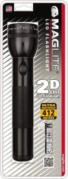 Mag-Lite - White LED Bulb, 168 Lumens, Industrial/Tactical Flashlight - Black Aluminum Body, 2 D Batteries Not Included - USA Tool & Supply