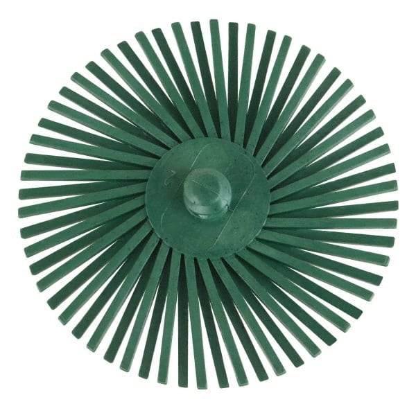 3M - 3" Diam, Type R Quick Change Radial Bristle Brush - 50 Grit, Coarse Grade, 25,000 Max RPM, Green - USA Tool & Supply