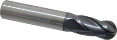 SGS - 1/2" Diam, 1" LOC, 4 Flute Solid Carbide Ball End Mill - AlTiN Finish, Single End, 3" OAL, 1/2" Shank Diam, Spiral Flute - USA Tool & Supply