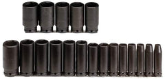 Proto - 19 Piece 3/8" Drive Deep Well Impact Socket Set - 6 Points, 6mm to 24mm Range, Metric Measurement Standard - USA Tool & Supply