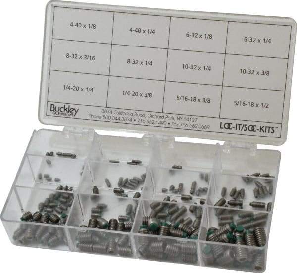 Made in USA - 210 Piece, #4-40 to 5/16-18, Stainless Steel Set Screw Assortment - Hex Head, Hex Socket Drive, 1/8 to 1/2" Long, Grade 303 - USA Tool & Supply