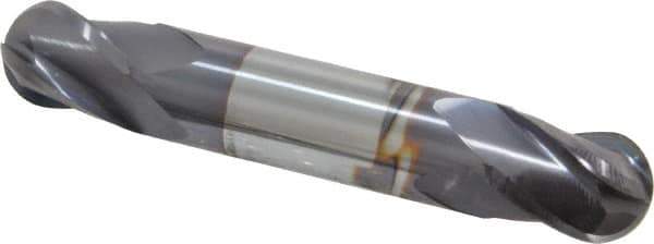 Niagara Cutter - 1/2" Diam, 5/8" LOC, 4 Flute Solid Carbide Ball End Mill - TiAlN Finish, Double End, 3" OAL, 1/2" Shank Diam, Spiral Flute - USA Tool & Supply