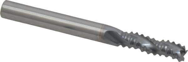 Niagara Cutter - 1/4" Diam, Coarse Pitch, 3/4" LOC, 3 Flute Solid Carbide Corner Chamfer Roughing End Mill - TiCN Finish, 2-1/2" OAL, 1/4" Shank Diam, Single End, Centercutting, 30° Helix - USA Tool & Supply