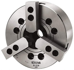 Kitagawa - 3 Jaws, 8" Chuck Diam, Plain Back Mount, 2.0472" Through Hole, Drawbar, Hydraulic Power Lathe Chuck - 19,292 Lb Force per Jaw, 1.5mm x 60 Serrated Jaw Interface, 13mm to 210mm Jaw Capacity, 5,000 RPM, High Speed Steel Body - USA Tool & Supply