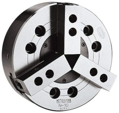 Kitagawa - 3 Jaws, 15" Chuck Diam, Plain Back Mount, Drawbar, Hydraulic Power Lathe Chuck - 55,860 Lb Force per Jaw, 1.5mm x 60 Serrated Jaw Interface, 72mm to 381mm Jaw Capacity, 3,040 RPM, Steel Body - USA Tool & Supply