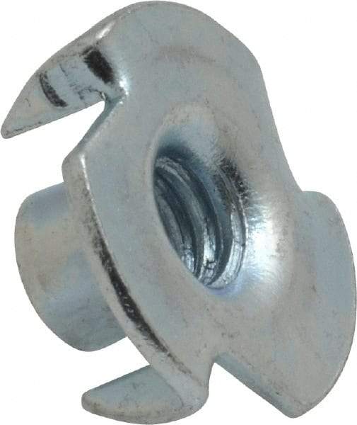 Value Collection - 1/4-20 Zinc-Plated Steel Standard Tee Nut - 5/16" Barrel Length, 3/4" Flange Diam, 3 Prongs - USA Tool & Supply