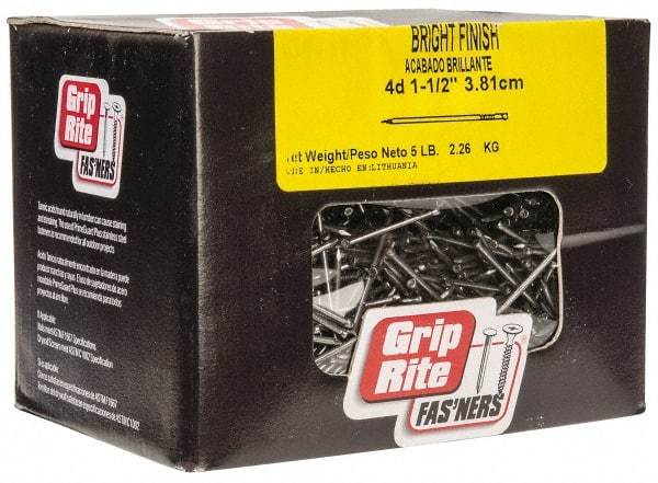 Value Collection - 4D, 15 Gauge, 1-1/2" OAL Finishing Nails - Smooth Shank, Grade 2 Steel, Bright Finish - USA Tool & Supply