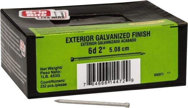 Value Collection - 6D, 13 Gauge, 2" OAL Finishing Nails - Smooth Shank, Grade 2 Steel, Galvanized Finish - USA Tool & Supply