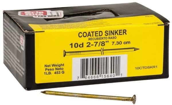 Value Collection - 10D, 11 Gauge, 3" OAL Sinker Nails - Smooth Shank, Grade 2 Steel, Cement Coated Finish - USA Tool & Supply