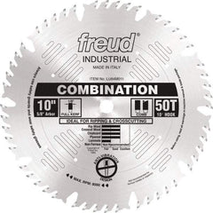 Freud - 10" Diam, 5/8" Arbor Hole Diam, 50 Tooth Wet & Dry Cut Saw Blade - Carbide-Tipped, Standard Round Arbor - USA Tool & Supply