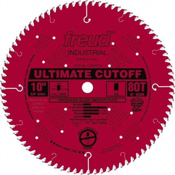 Freud - 10" Diam, 5/8" Arbor Hole Diam, 80 Tooth Wet & Dry Cut Saw Blade - Carbide-Tipped, Standard Round Arbor - USA Tool & Supply