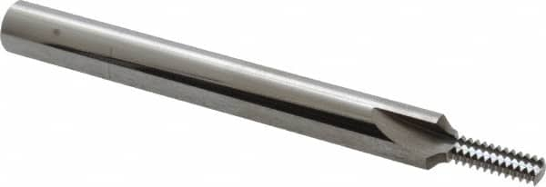 Straight Flute Thread Mill: #10 to 32, Internal, 3 Flutes, 1/4″ Shank Dia, Solid Carbide 32 TPI, 0.14″ Cut Dia, 0.388″ LOC, 2.5″ OAL, Bright Finish