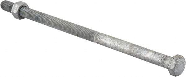Value Collection - 1/2-13 Thread, 10" Length Under Head, Steel Hex Head Bolt - Hot Dipped Galvanized Coated, 3/4" Hex, UNC Thread, ANSI/ASME B18.2.2 & ASME B18.2.1, Grade 2 - USA Tool & Supply