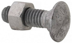 Value Collection - 3/8-16 UNC 1-1/4" Length Under Head, Standard Square Neck, Carriage Bolt - 1006-1050 Steel, Galvanized Zinc-Plated Finish - USA Tool & Supply