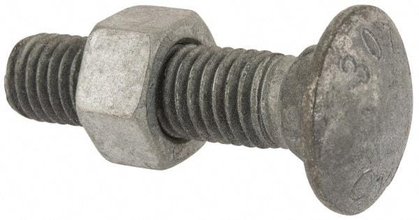 Value Collection - 5/8-11 UNC 2-1/2" Length Under Head, Standard Square Neck, Carriage Bolt - 1006-1050 Steel, Galvanized Zinc-Plated Finish - USA Tool & Supply