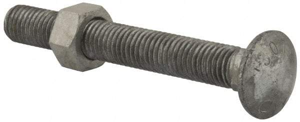 Value Collection - 5/8-11 UNC 5" Length Under Head, Standard Square Neck, Carriage Bolt - 1006-1050 Steel, Galvanized Zinc-Plated Finish - USA Tool & Supply