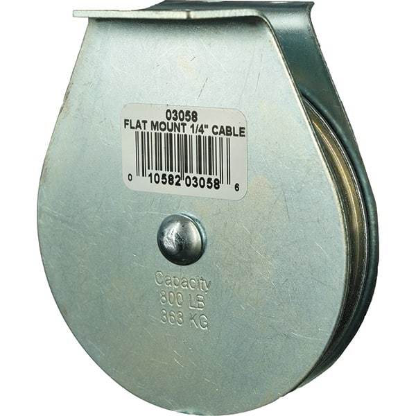 Block Division - 800 Lbs. Load Limit, Flat Standard Block - Upright Mount, Single Sheave, 3 Inch Outside Diameter, Wire Rope, 1/4 Inch Diameter, Eye, 7/8 Inch Inside Diameter, Carbon Steel, Zinc Plated Finish - USA Tool & Supply