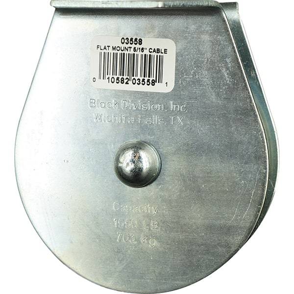 Block Division - 1, 550 Lbs. Load Limit, Flat Standard Block - Upright Mount, Single Sheave, 3-1/2 Inch Outside Diameter, Wire Rope, 5/16 Inch Diameter, Eye, 1-3/16 Inch Inside Diameter, Carbon Steel, Zinc Plated Finish - USA Tool & Supply