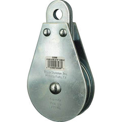 Block Division - 1, 550 Lbs. Load Limit, Rigid Eye Block - Single Sheave, 3-1/2 Inch Outside Diameter, Wire Rope, 5/16 Inch Diameter, Eye, 9/16 Inch Inside Diameter, Carbon Steel, Zinc Plated Finish - USA Tool & Supply