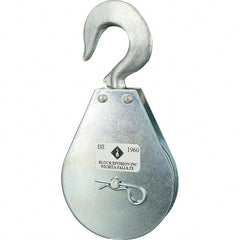 Block Division - 1, 550 Lbs. Load Limit, Swivel Hook Block - Single Sheave, 3-3/4 Inch Outside Diameter, Wire Rope, 5/16 Inch Diameter, Eye, 9/16 Inch Inside Diameter, Carbon Steel, Zinc Plated Finish - USA Tool & Supply