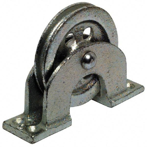 Value Collection - Single Open Upright Mount Guidance Pulley - Sheave, 4-1/2 Inch Outside Diameter, Wire Rope, 3/8 Inch Diameter, 0.235 Inch to 0.246 Inch Mounting Hole Diameter Iron, Galvanized Finish - USA Tool & Supply