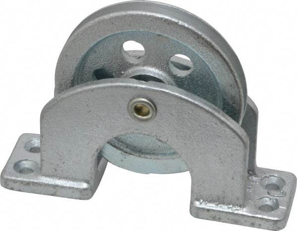 Value Collection - Single Open Upright Mount Guidance Pulley - Sheave, 2-1/2 Inch Outside Diameter, Wire Rope, 3/16 Inch Diameter, 0.144 Inch to 0.155 Inch Mounting Hole Diameter Iron, Galvanized Finish - USA Tool & Supply