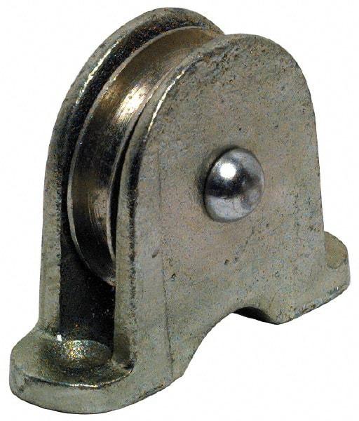 Value Collection - Single Closed Upright Mount Guidance Pulley - Sheave, 2 Inch Outside Diameter, Wire Rope, 1/4 Inch Diameter, 0.209 Inch to 0.22 Inch Mounting Hole Diameter Iron, Galvanized Finish - USA Tool & Supply