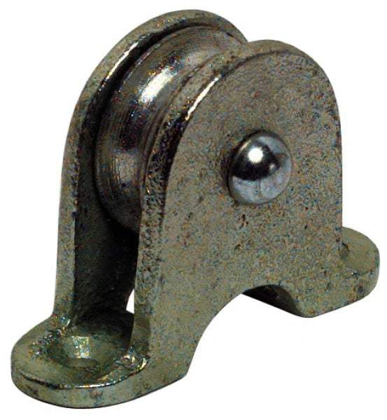 Value Collection - Single Shield Upright Mount Guidance Pulley - Sheave, 1-1/2 Inch Outside Diameter, Fibrous Rope, 3/8 Inch Diameter, 0.183 Inch to 0.194 Inch Mounting Hole Diameter Malleable Iron, Galvanized Finish - USA Tool & Supply