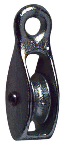 Value Collection - Rigid Eye Single Sheave Pulley - Sheave, 3/4 Inch Outside Diameter, Fibrous Rope, 3/16 Inch Diameter, Malleable Iron, Galvanized Finish - USA Tool & Supply