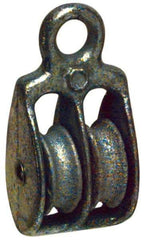 Value Collection - Rigid Eye Double Sheave Pulley - Sheave, 2 Inch Outside Diameter, Fibrous Rope, 1/2 Inch Diameter, Malleable Iron, Galvanized Finish - USA Tool & Supply