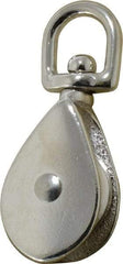 Value Collection - Swivel Eye Single Sheave Pulley - Sheave, 1-1/2 Inch Outside Diameter, Fibrous Rope, 5/16 Inch Diameter, Gray Iron, Zinc Plated Finish - USA Tool & Supply