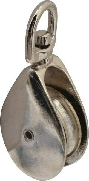 Value Collection - Swivel Eye Single Sheave Pulley - Sheave, 2 Inch Outside Diameter, Fibrous Rope, 7/16 Inch Diameter, Gray Iron, Zinc Plated Finish - USA Tool & Supply