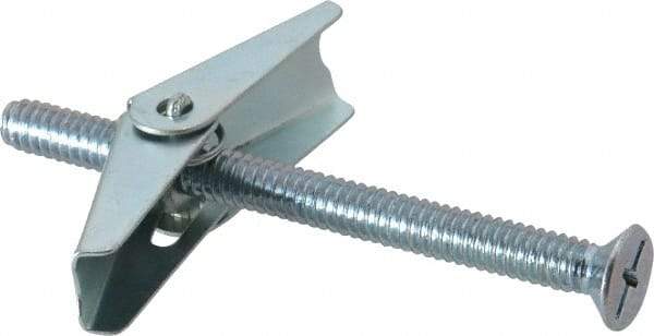 Value Collection - 1/4" Screw, 1/4" Diam, 3" Long, Toggle Bolt Drywall & Hollow Wall Anchor - 1/4" Drill, Zinc Plated, Steel, Use in Concrete, & Masonry, Hollow Tile, Plaster & Wallboard - USA Tool & Supply