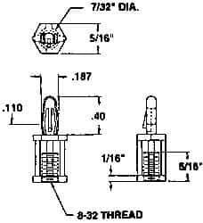 Made in USA - #8-32 Thread, 3/4" Body Length, Nylon Screw Mount - 5/16" Width Across Flats - USA Tool & Supply