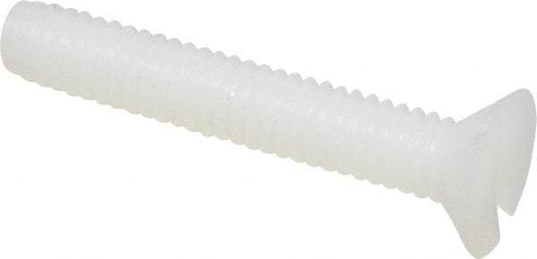 Made in USA - #8-32 UNC, 1" OAL Slotted Drive Machine Screw - Flat Head, Grade 6/6 Nylon, Uncoated, Without Washer - USA Tool & Supply