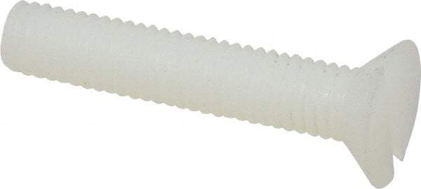 Made in USA - #10-32 UNF, 1" OAL Slotted Drive Machine Screw - Flat Head, Grade 6/6 Nylon, Uncoated, Without Washer - USA Tool & Supply